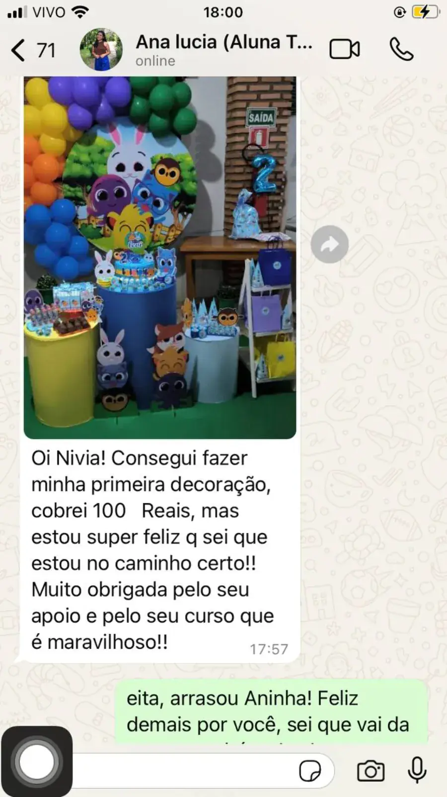 Depoimento real da aluna Ana Lúcia via WhatsApp